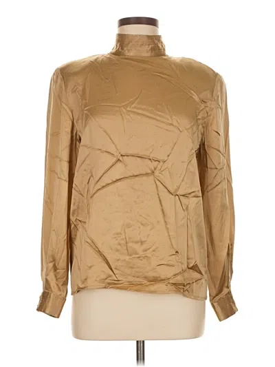 Pre-owned Talbots Long Sleeve Silk Top Gold Metallic Pattern Turtleneck Tops