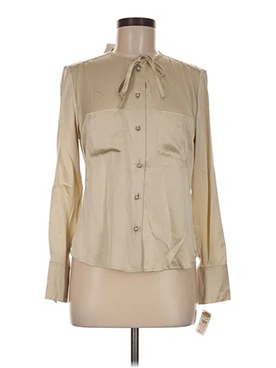 Talbots Long Sleeve Silk Top Tan Tie Neck Tops