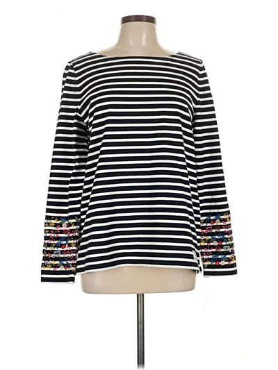 Pre-owned Talbots Long Sleeve Top Black Stripes Pattern Boatneck Tops