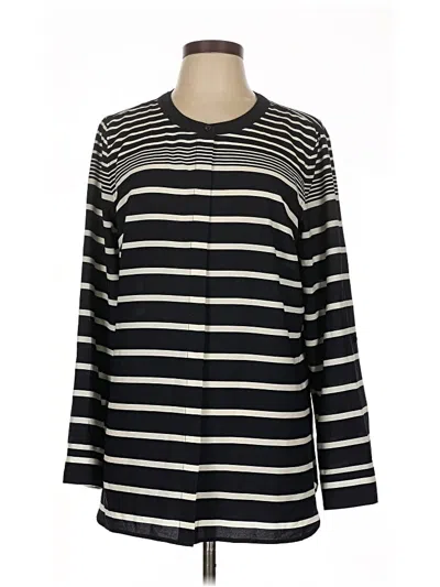 Pre-owned Talbots Long Sleeve Top Black Stripes Pattern Mock Neckline Tops