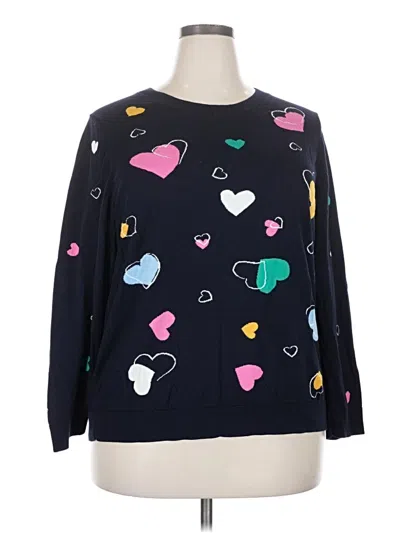 Pre-owned Talbots Long Sleeve Top Blue Hearts Pattern Sweetheart Neckline Tops
