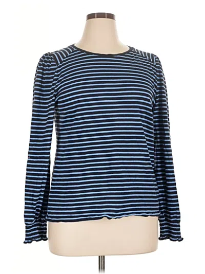 Pre-owned Talbots Long Sleeve Top Blue Stripes Pattern Boatneck Tops