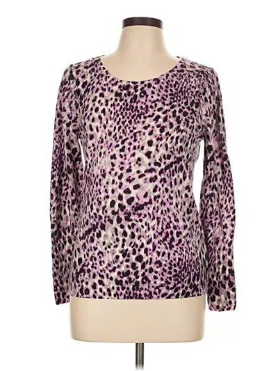 Pre-owned Talbots Long Sleeve Top Purple Animal Print Pattern Crew Neck Tops