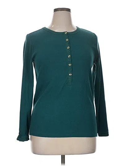 Pre-owned Talbots Long Sleeve Top Teal Crew Neck Tops In Blue
