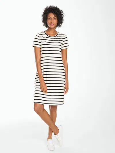 Talbots Luxe Jersey Short Sleeve Dress - Clean Stripe - Ivory/black - Xs  In Multi