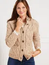 Talbots Marl Cable Kit Mockneck Cardigan Sweater - Rich Cream Marl - X