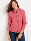 Talbots Marl Cable Kit Mockneck Cardigan Sweater - Rich Pink Marl - 3x