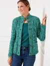 Talbots Marl Cable Knit Mockneck Cardigan Sweater - Rich Spruced Up Marl - 3x