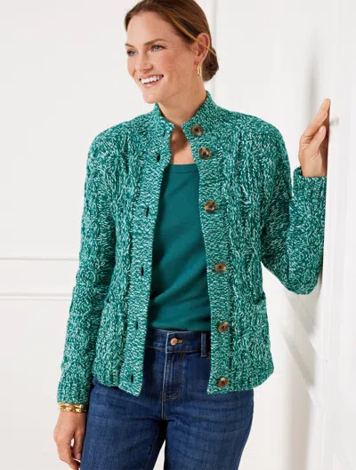 Talbots Marl Cable Knit Mockneck Cardigan Sweater - Rich Spruced Up Marl - 3x  In Rich Spruced Up Marl