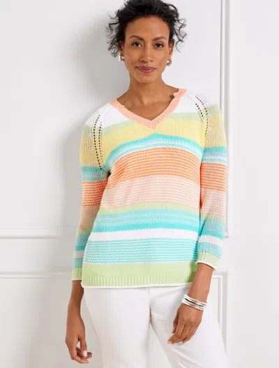 Talbots Marl Stripe Raglan Sweater - Tropical Peach - 2x - 100% Cotton