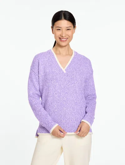 Talbots Marl V-neck Tunic Sweater - True Purple/ivory - Xs  In True Purple,ivory