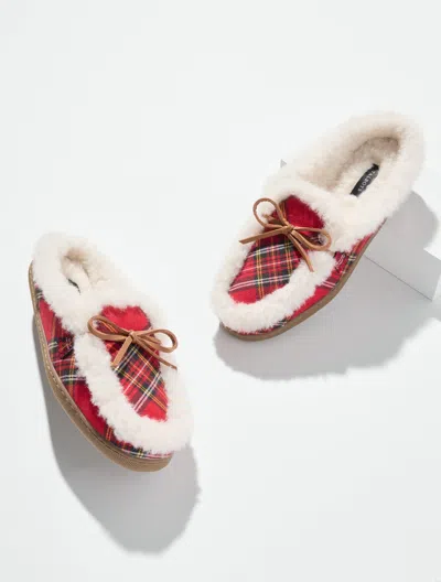 Talbots Marley Flannel Classic Shearling Slippers - Red - 5m  In Animal Print