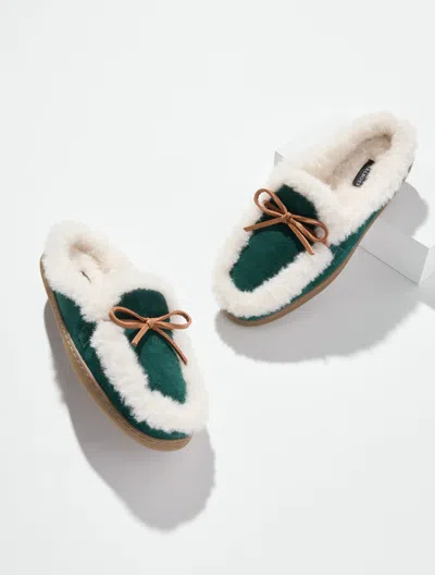 Talbots Marley Suede Shearling Slippers - Dark Highland Green - 5m  In Animal Print