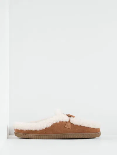 Talbots Marley Suede Shearling Slippers - Jasper - 5m  In Animal Print