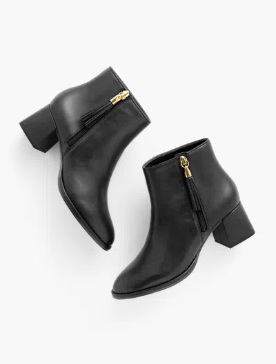 Talbots Maud Tassel Leather Block Heel Bootie - Black - 10m  In Black