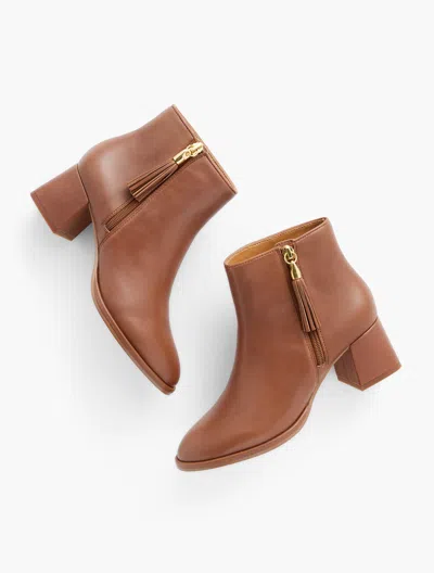 Talbots Maud Tassel Leather Block Heel Bootie - Cognac - 11m
