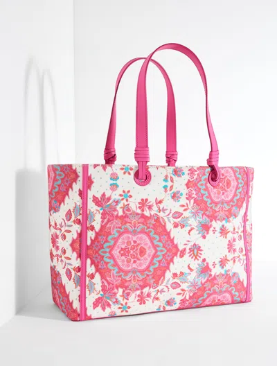 Talbots Medallion Garden Canvas Tote - Ivory - 001  In White