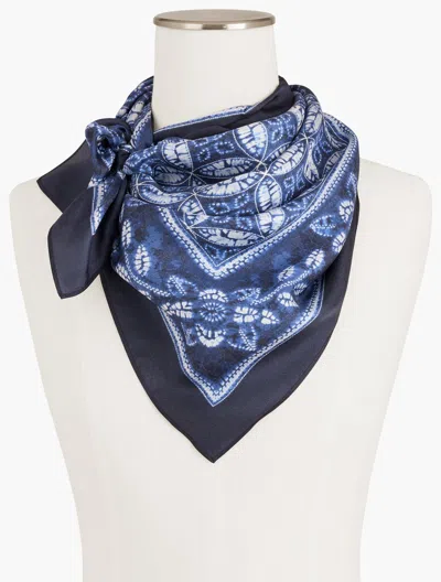 Talbots Medallion Tie-dye Silk Square Scarf - Blue - 001