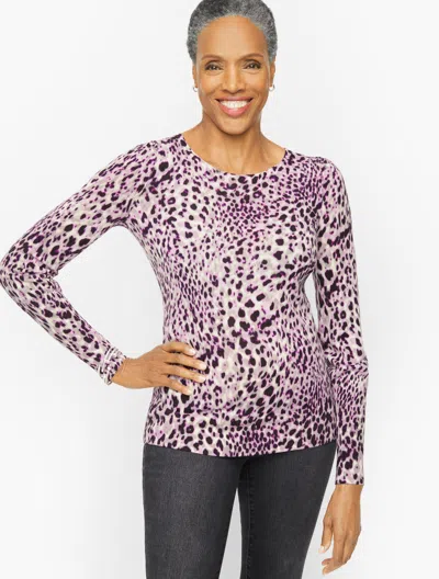 Talbots Merino Wool Puff Sleeve Sweater - Animal - Ivory/violet Tulle - Xs  In Ivory,violet Tulle