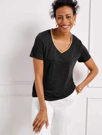 Talbots Metallic Bead Trim V-neck Top - Black - 2x