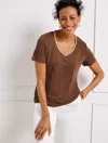 Talbots Metallic Bead Trim V-neck Top - Dark Walnut - X