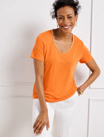 Talbots Metallic Bead Trim V-neck Top - Tiger Lily Orange - X