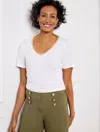 Talbots Metallic Bead Trim V-neck Top - White - 3x  In White