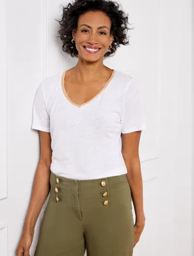 Talbots Metallic Bead Trim V-neck Top - White - 3x