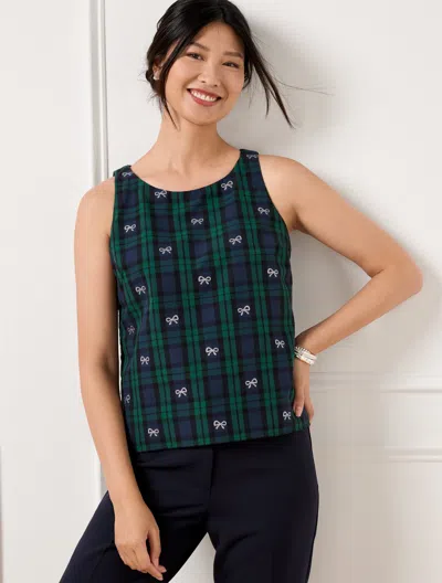 Talbots Plus Petite - Metallic Bow Black Watch Shell Sweater - Highland Green/silver - 22 - 100% Cotton Talb In Highland Green,silver