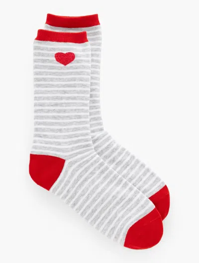 Talbots Metallic Heart Stripe Trouser Socks - Grey Sky Heather - 001