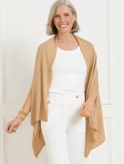 Talbots Metallic Jersey Stitch Linen Blend Travel Ruana - Gold - Xs/s