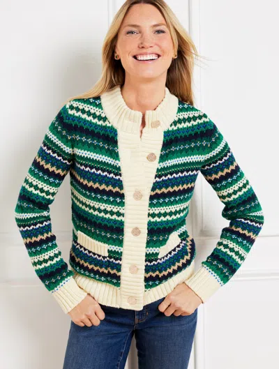 Talbots Metallic Mockneck Sweater Jacket - Cadet Fair Isle - Bold Blue - 2x