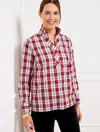 Talbots Metallic Non-iron Popover Shirt - Classical Plaid - Red - 3x  In Red