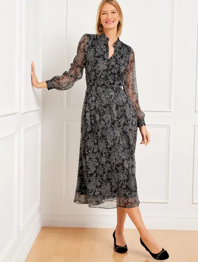 Talbots Misses - Metallic Stripe Fit & Flare Shirtdress - Jacobean Floral - Black/ivory - 8  In Black,ivory