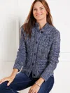 Talbots Metallic Tweed Crewneck Cardigan Sweater - Denim Silver - 2x  In Denim Silver