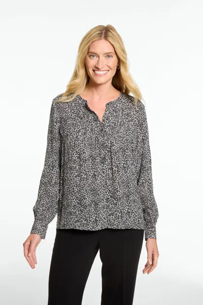 Talbots Micro Leopard Pintuck Top - Gray - Xs