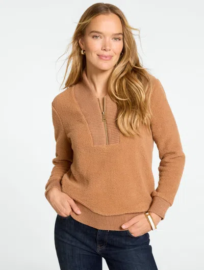 Talbots Microfleece Quarter-zip Pullover Sweater - Acorn - Xs  In Brown