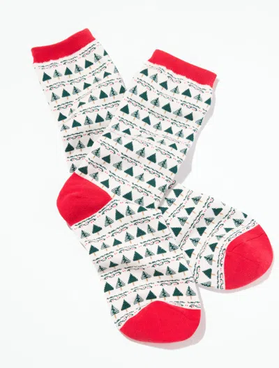 Talbots Mini Trees Trouser Socks - Ivory - 001  In White