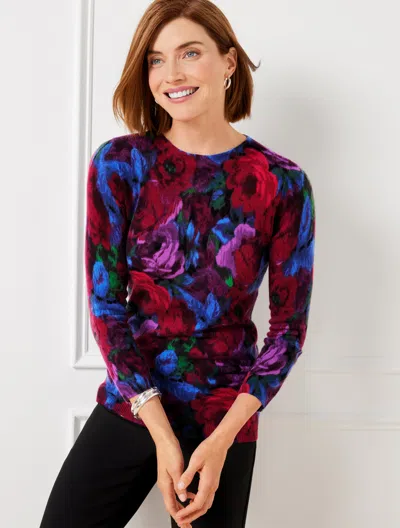Talbots Misses - Audrey Cashmere Sweater - Wrapped Floral - Black/bright Blue - Small  In Black,bright Blue