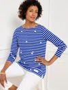 Talbots Misses - Authentic  T-shirt - Embroidered Frenchie - Blue Majesty/ivory - Small - 100% Cotton In Blue Majesty,ivory