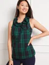 Talbots Misses - Bow Detail Ruffle Neck Shell Sweater - Black Watch - Black/indigo - Xs  In Black,indigo