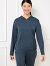Talbots Misses - Buttery Soft Easy Knit Bungee Hem Hoodie - Indigo Heather - Medium  In Indigo Heather