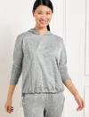Talbots Misses - Buttery Soft Easy Knit Bungee Hem Hoodie - Mist Heather - Large