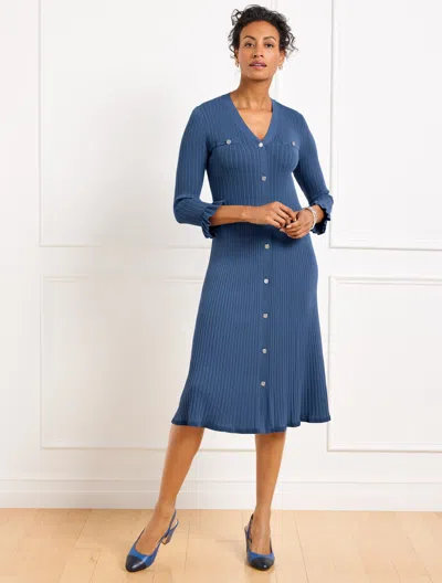 Talbots Misses - Button Front Midi Sweater Dress - Navy Blue Dusk - Xl