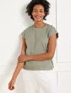 Talbots Misses - Button Shoulder Cap Sleeve T-shirt - Penny Dot - Ivory/sagebrush - Small