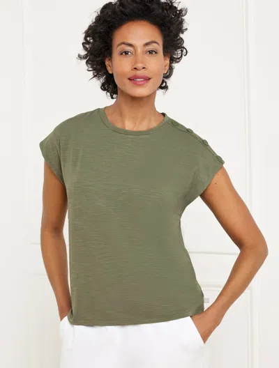 Talbots Misses - Button Shoulder Cap Sleeve T-shirt - Sagebrush - Medium