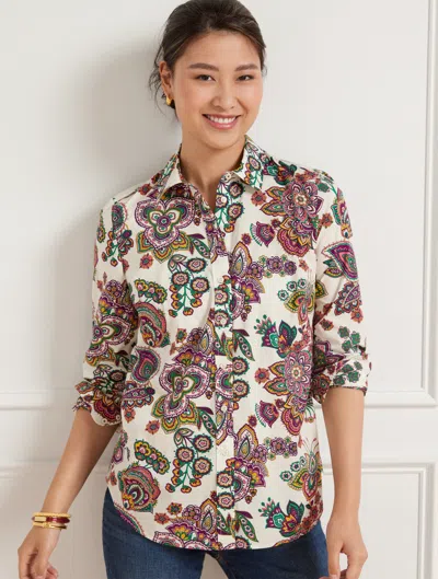 Talbots Petite - Cotton Button Front Shirt - Delicate Paisley - Ivory - 2xs