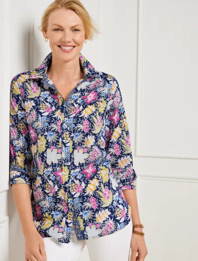 Talbots Cotton Button Front Shirt - Lush Garden - Ink - 3x