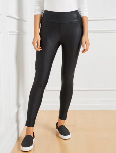 Talbots Petite - Crackle Embossed Moto Leggings - Black - Xl