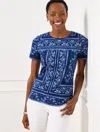 Talbots Misses - Crewneck T-shirt - Floral Batik - Ink/white - Large  In Ink,white